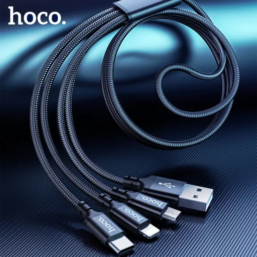 HOCO X14 3in1 töltő kábel 2.4A Micro USB/Lightning/Type-C fekete, iPhone töltőkábel - 3