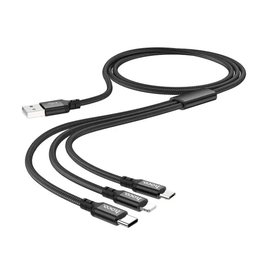 HOCO X14 3in1 töltő kábel 2.4A Micro USB/Lightning/Type-C fekete, iPhone töltőkábel - 1