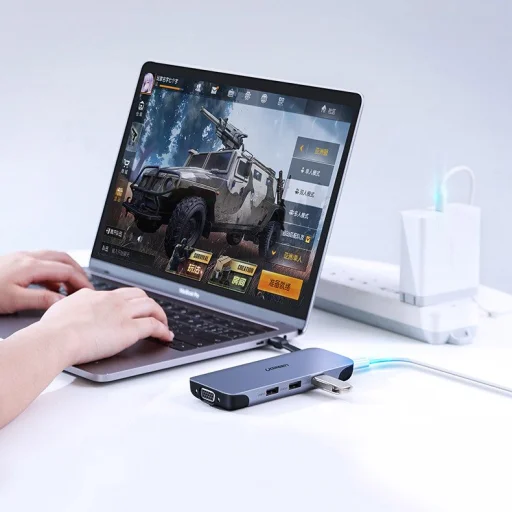 Ugreen 9in1 multifunkcionális HUB USB Type C - HDMI / 3x USB 3.2 Gen 1 (5 Gbps) / SD micro SD kártyaolvasó / VGA / RJ45 / USB Type C Power Delivery 100 W 20 V 5 A szürke (70409 CM286) - 7