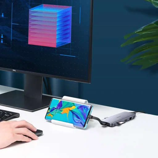 Ugreen 9in1 multifunkcionális HUB USB Type C - HDMI / 3x USB 3.2 Gen 1 (5 Gbps) / SD micro SD kártyaolvasó / VGA / RJ45 / USB Type C Power Delivery 100 W 20 V 5 A szürke (70409 CM286) - 13