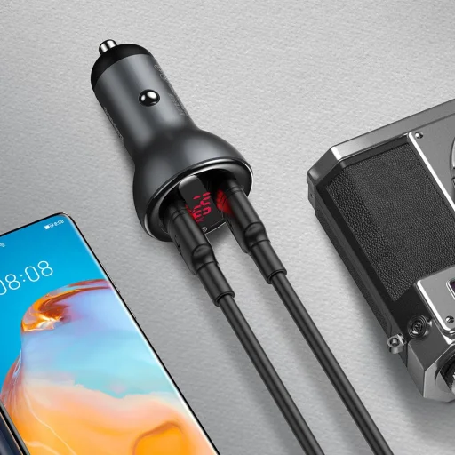 Baseus Univerzális autós töltő USB / USB Type C 45 W 5 A SCP Quick Charge 4.0 + Power Delivery 3.0 LCD kijelzővel + Type-C kábel fekete (TZCCBX-C0G) - 13