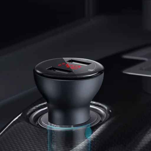 Baseus Univerzális autós töltő USB / USB Type C 45 W 5 A SCP Quick Charge 4.0 + Power Delivery 3.0 LCD kijelzővel + Type-C kábel fekete (TZCCBX-C0G) - 14