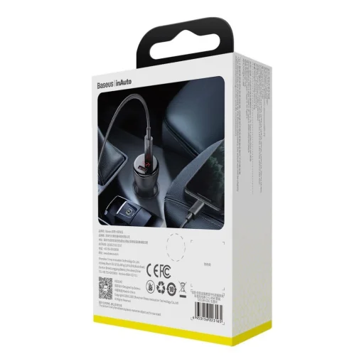 Baseus Univerzális autós töltő USB / USB Type C 45 W 5 A SCP Quick Charge 4.0 + Power Delivery 3.0 LCD kijelzővel + Type-C kábel fekete (TZCCBX-C0G) - 16