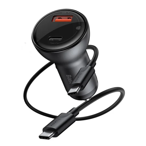 Baseus Univerzális autós töltő USB / USB Type C 45 W 5 A SCP Quick Charge 4.0 + Power Delivery 3.0 LCD kijelzővel + Type-C kábel fekete (TZCCBX-C0G) - 1