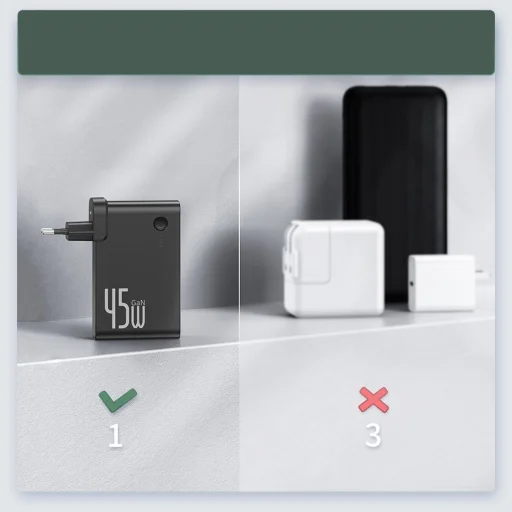 Baseus GaN power bank 10000 mAh gyors hálózati töltő adapter PPS 45 W 2x USB Type-C Quick Charge 3.0 Power Delivery (gallium nitrid) + USB Type C 1m kábel fehér (PPNLD-F02) - 8