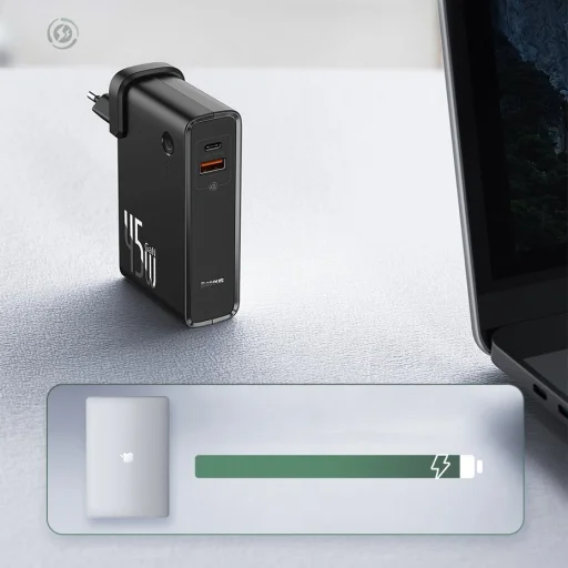 Baseus GaN power bank 10000 mAh gyors hálózati töltő adapter PPS 45 W 2x USB Type-C Quick Charge 3.0 Power Delivery (gallium nitrid) + USB Type C 1m kábel fehér (PPNLD-F02) - 11