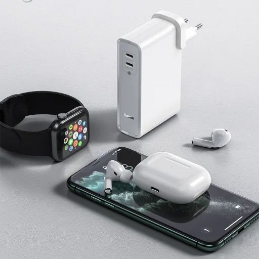 Baseus GaN power bank 10000 mAh gyors hálózati töltő adapter PPS 45 W 2x USB Type-C Quick Charge 3.0 Power Delivery (gallium nitrid) + USB Type C 1m kábel fehér (PPNLD-F02) - 15