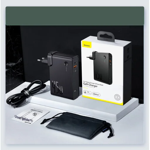 Baseus GaN power bank 10000 mAh gyors hálózati töltő adapter PPS 45 W 2x USB Type-C Quick Charge 3.0 Power Delivery (gallium nitrid) + USB Type C 1m kábel fehér (PPNLD-F02) - 5