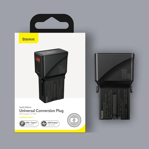 Baseus univerzális átalakító dugó PPS hálózati töltő 18W EU UK AU US fekete (CCTY-01) - 17