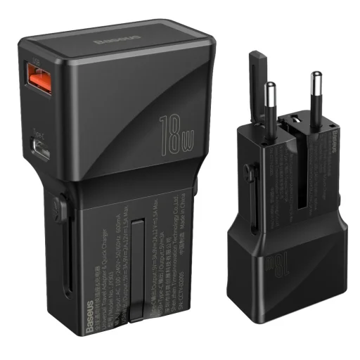 Baseus univerzális átalakító dugó PPS hálózati töltő 18W EU UK AU US fekete (CCTY-01) - 1
