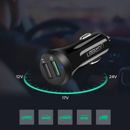 Ugreen Univerzális autós töltő 2xUSB QC 3.0 30W 3A fekete (40309) - 3