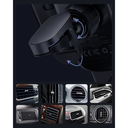 Baseus Explore Univerzális szellőzőre rögzíthető gravity autós tartó és Qi töltő 15 W átlátszó (WXYL-K02) - 15