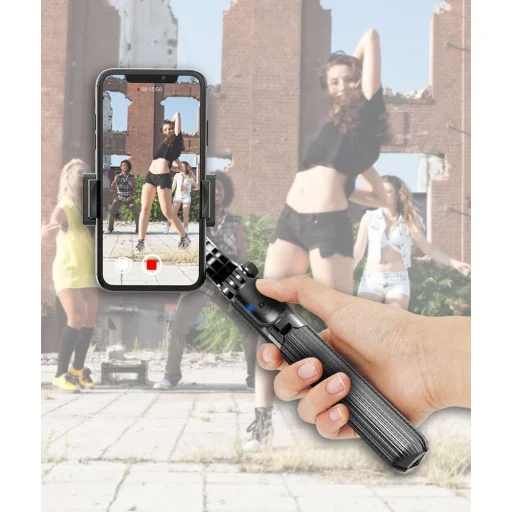 Selfie bot és teleszkópos tripod állvány bluetooth kioldós gimbalal fekete - 26