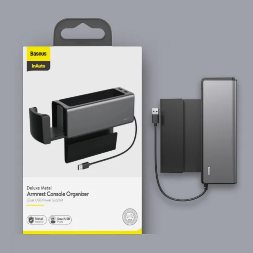 Baseus autós könyöklő tároló pohártartóval 2xUSB csatlakozóval ezüst (CRCWH-A0S) - 20