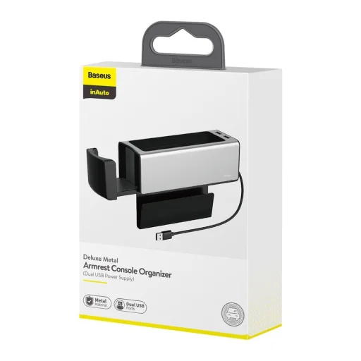 Baseus autós könyöklő tároló pohártartóval 2xUSB csatlakozóval ezüst (CRCWH-A0S) - 21