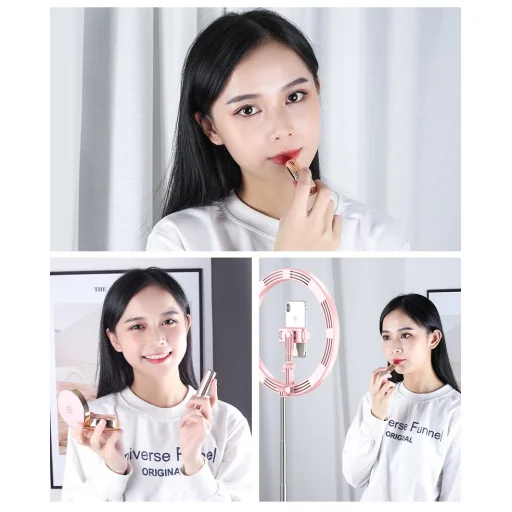 LED selfie  29 cm átmérőjű körfény 52-170 cm, telefontartóval fekete - 8