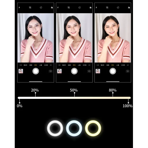 LED selfie  29 cm átmérőjű körfény 52-170 cm, telefontartóval fekete - 12