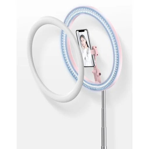 LED selfie  29 cm átmérőjű körfény 52-170 cm, telefontartóval fekete - 15