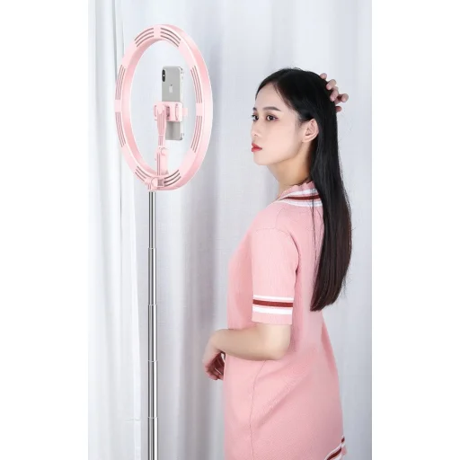 LED selfie  29 cm átmérőjű körfény 52-170 cm, telefontartóval fekete - 16