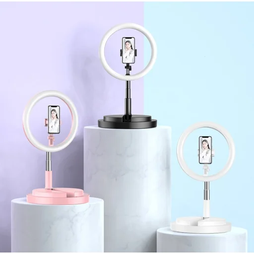 LED selfie  29 cm átmérőjű körfény 52-170 cm, telefontartóval fekete - 20