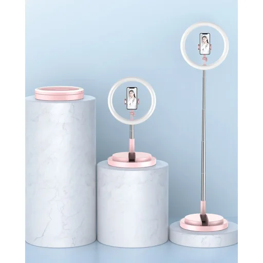 LED selfie  29 cm átmérőjű körfény 52-170 cm, telefontartóval fekete - 21