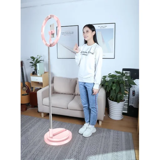 LED selfie  29 cm átmérőjű körfény 52-170 cm, telefontartóval fekete - 22