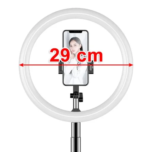 LED selfie  29 cm átmérőjű körfény 52-170 cm, telefontartóval fekete - 26