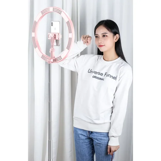 LED selfie  29 cm átmérőjű körfény 52-170 cm, telefontartóval fekete - 4