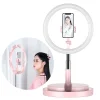 LED selfie 29 cm átmérőjű körfény 52-170 cm, telefontartóval pink thumbnail