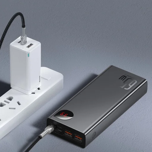 Baseus Adaman Metal 65W 20000mAh Hordozható Akkumulátor Baseus Xiaobai USB-C 60W (20V/3A) 50cm Kábellel - Fekete - 12