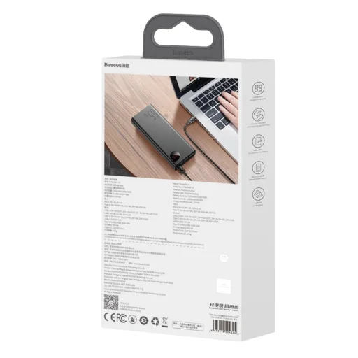 Baseus Adaman Metal 65W 20000mAh Hordozható Akkumulátor Baseus Xiaobai USB-C 60W (20V/3A) 50cm Kábellel - Fekete - 9
