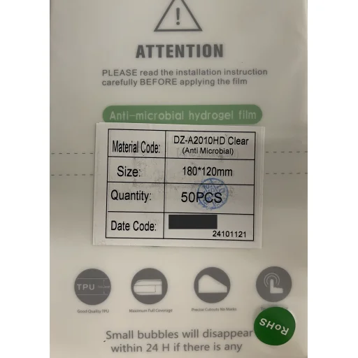 50DB HD Clear Fólia TPU kijelzővédő telefonhoz KOREA ANTI MICROBAL 3xPlusz, 210um, 4 réteg, 180x120mm (DZ-A2010) vágógépekhez - 1