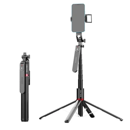 Blavec Selfie Bot Aluminium Fusion P08 tripod + távirányító + 1 lámpa 2,2 méter (SSFP08-TR1LB22) fekete - 1
