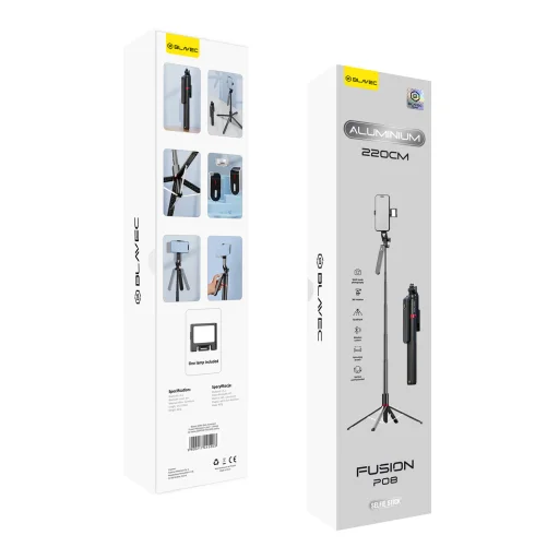 Blavec Selfie Bot Aluminium Fusion P08 tripod + távirányító + 1 lámpa 2,2 méter (SSFP08-TR1LB22) fekete - 3