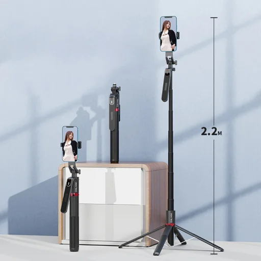 Blavec Selfie Bot Aluminium Fusion P08 tripod + távirányító + 1 lámpa 2,2 méter (SSFP08-TR1LB22) fekete - 6