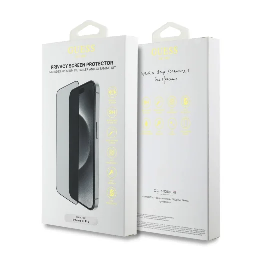  iPhone 16 Pro Fekete Guess 2.5D PRIVACY üvegfólia - 2
