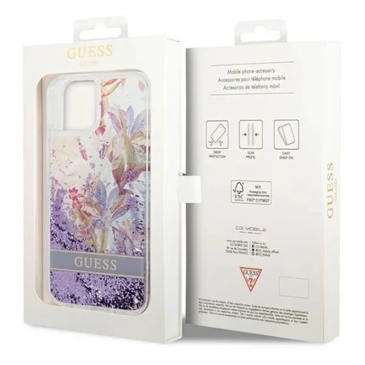 Guess GUHCP14MLFLSU iPhone 14 Plus 6.7 "lila keménytok Flower Liquid Glitter - 8