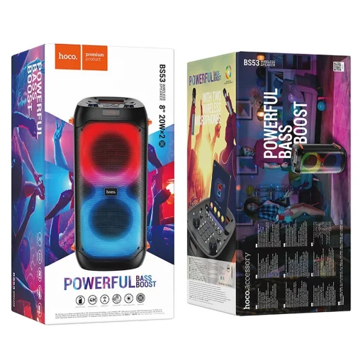 HOCO Bluetooth / vezeték nélküli hangszóró LED Outdoor Manhattan + dupla vezeték nélküli mikrofon BS53 - 9