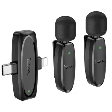 HOCO 2 x lavalier vezeték nélküli mikrofon Lightning / Type C L15 fekete,