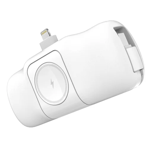 Wozinsky WF16-YLS 5000mAh 15W Lightning Mini Power Bank beépített USB-C kábellel és Apple Watch töltővel - Fehér - 2