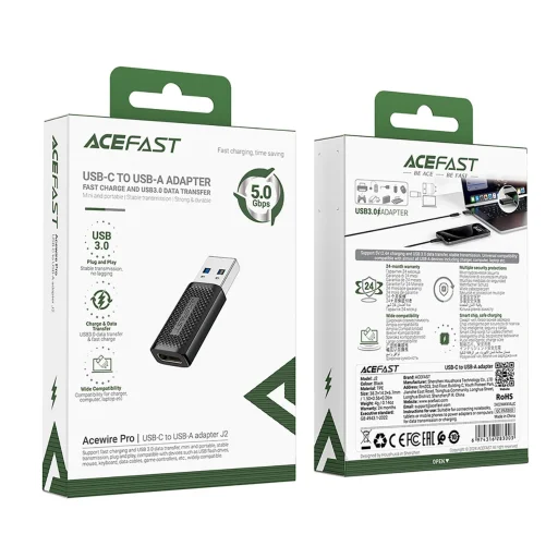 Acefast J2 USB-C 3.0 (Női) - USB-A 3.0 (Férfi) 5Gb/s Adapter - Fekete - 5