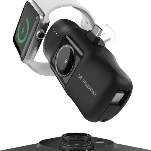 Wozinsky WF16-YCS 5000mAh 15W USB-C Mini Power Bank beépített USB-C kábellel és Apple Watch töltővel - Fekete - 3
