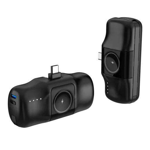 Wozinsky WF16-YCS 5000mAh 15W USB-C Mini Power Bank beépített USB-C kábellel és Apple Watch töltővel - Fekete - 4