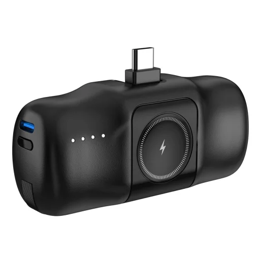 Wozinsky WF16-YCS 5000mAh 15W USB-C Mini Power Bank beépített USB-C kábellel és Apple Watch töltővel - Fekete - 5