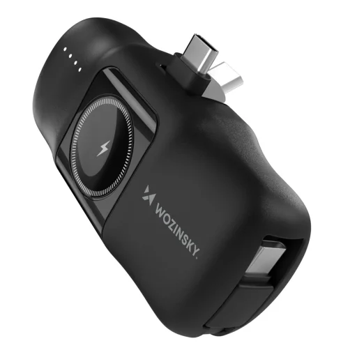 Wozinsky WF16-YCS 5000mAh 15W USB-C Mini Power Bank beépített USB-C kábellel és Apple Watch töltővel - Fekete - 1