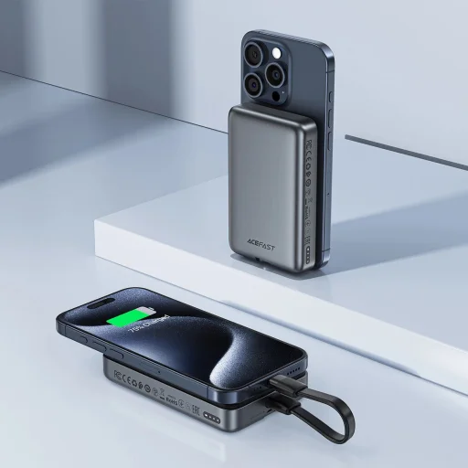 Powerbank Acefast M10 mágneses 2x USB-C PD 30W és 15W induktív töltés USB-C kábellel - Fekete - 6