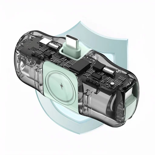 Wozinsky WF16-YCS 5000mAh 15W USB-C Mini Power Bank beépített USB-C kábellel és Apple Watch töltővel - Zöld - 11