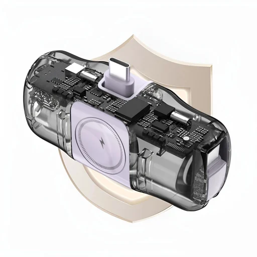 Wozinsky WF16-YCS 5000mAh 15W USB-C Mini Power Bank beépített USB-C kábellel és Apple Watch töltővel - Lila - 11