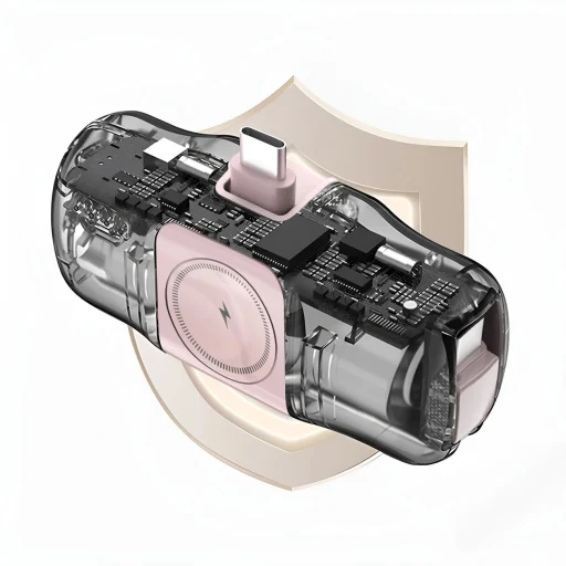 Wozinsky WF16-YCS 5000mAh 15W USB-C Mini Power Bank beépített USB-C kábellel és Apple Watch töltővel - Rózsaszín - 11