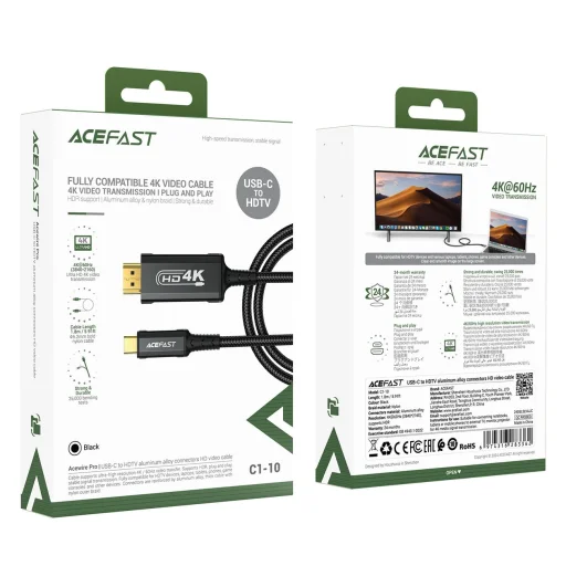 Acefast C1 USB-C/HDMI Videó Kábel 4K 60Hz HDR 1.8m - Fekete - 7